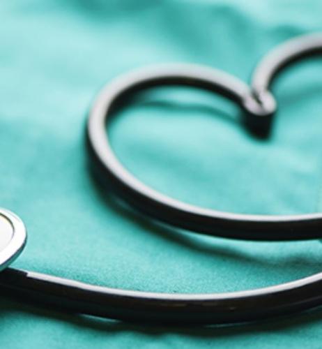 A stethoscope with the tubing shaped into a heart
