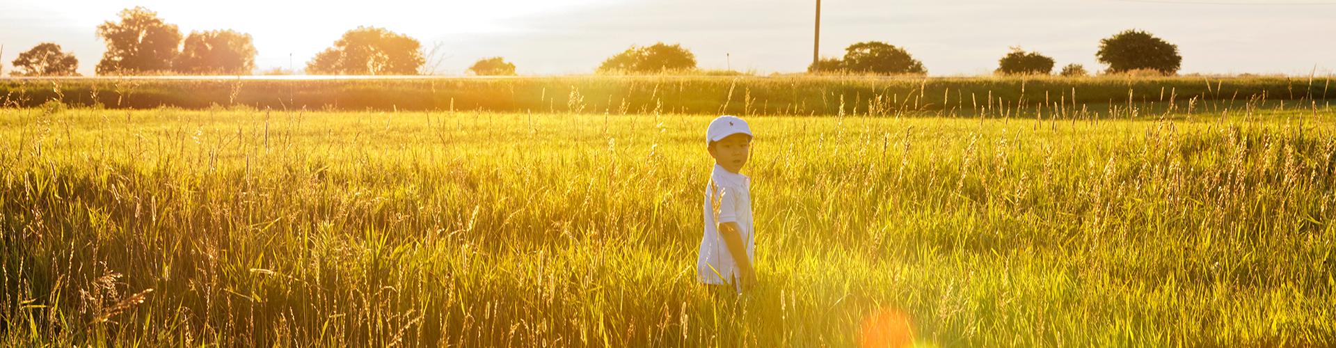 Three-year-old son Valentin running through a golden field
