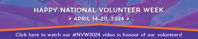 National Volunteer Week email signature saying "Happy National Volunteer Week" with the dates April 14-20 with an embedded link to this year's volunteer week video.
