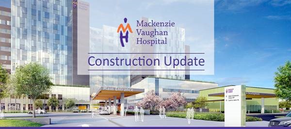 Construction Update new header showing hospital entrance rendering