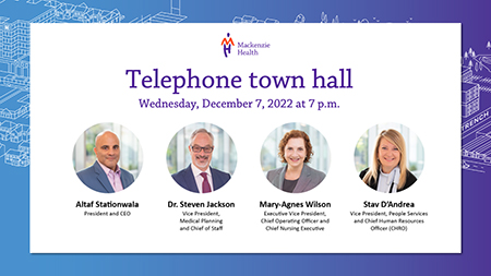 Telephone town hall ad with pictures of hospital leaders