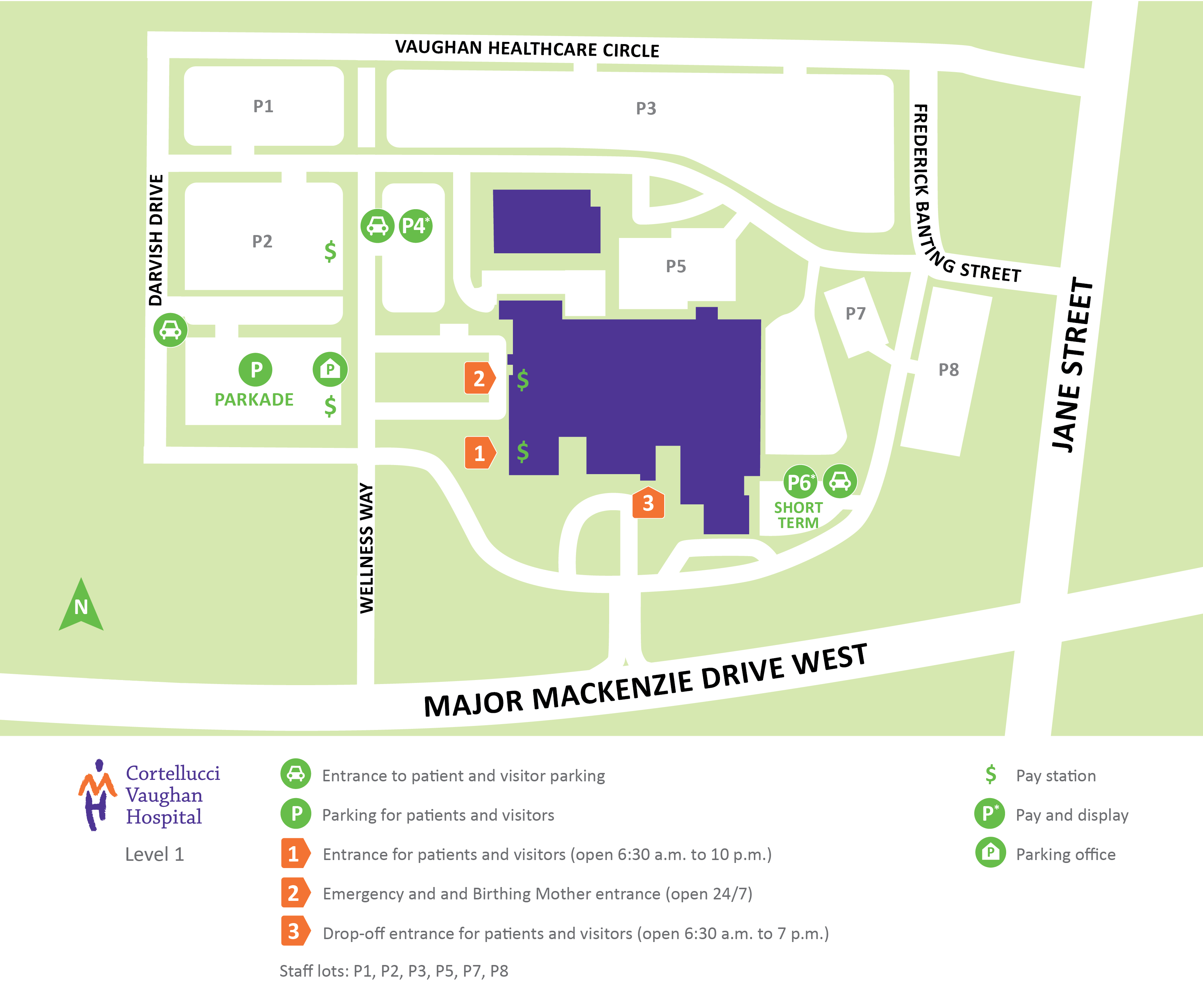 Cortellucci Vaughan Hospital parking map