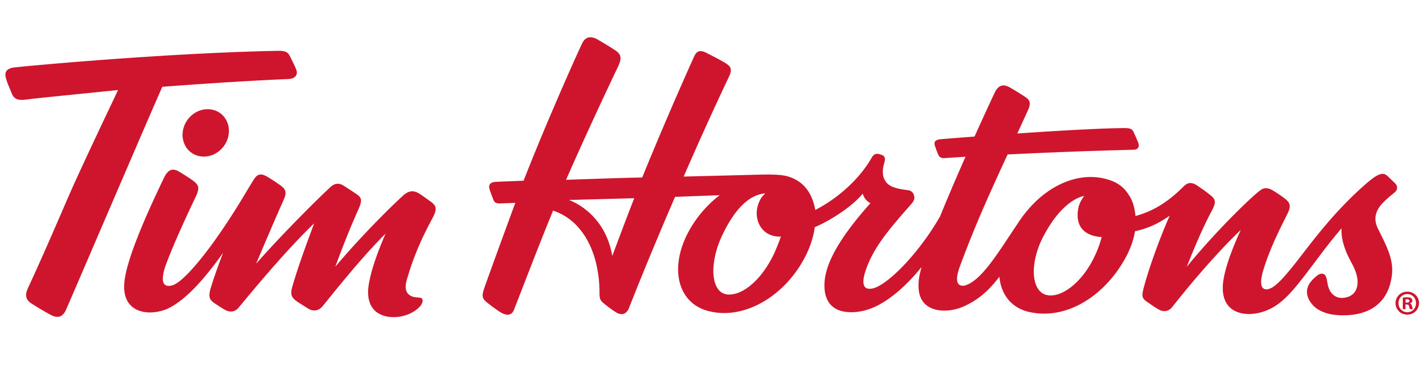 The Time Hortons logo - Tim Hortons written in red cursive writing.