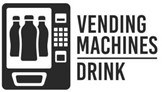 Vending Machine logo - A black image of a vending machine with text reading "Vending machine, drinks"