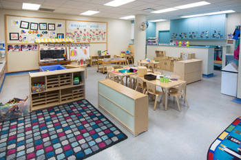 Showcasing one of the childcare centre rooms, furniture and toys